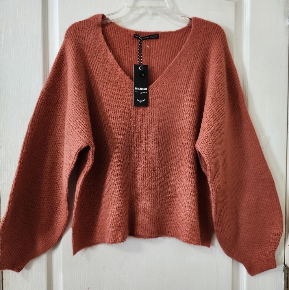 Women's V-Neck Sweater - Terracotta